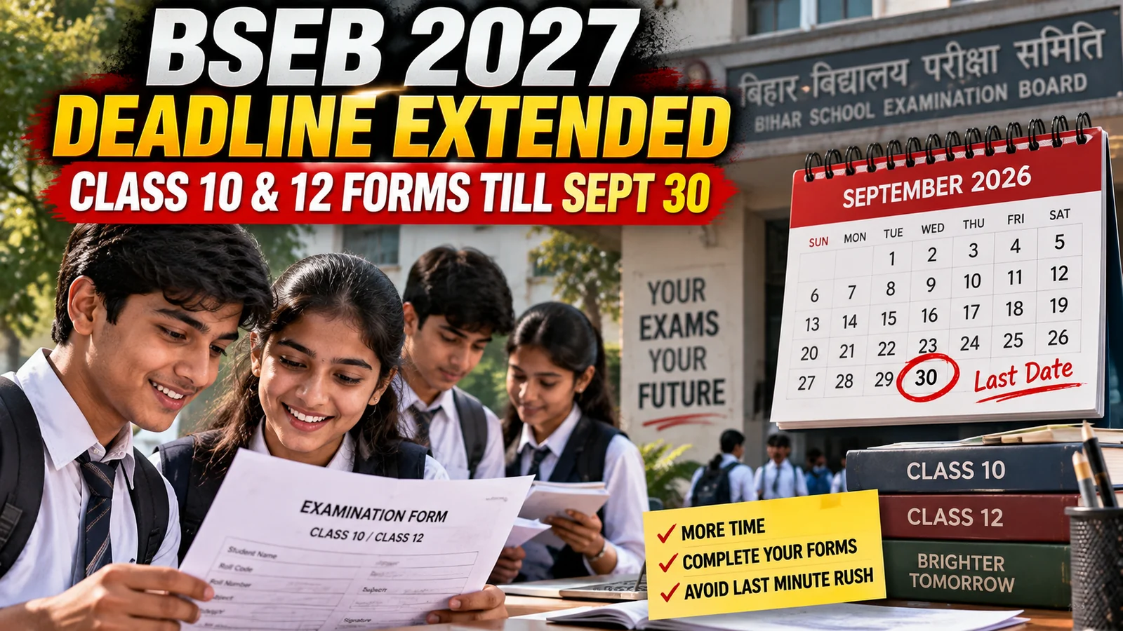 Bihar Board 2027 Exam Form Deadline Extended to September 30: What Class 10 and 12 Students Need to Know
