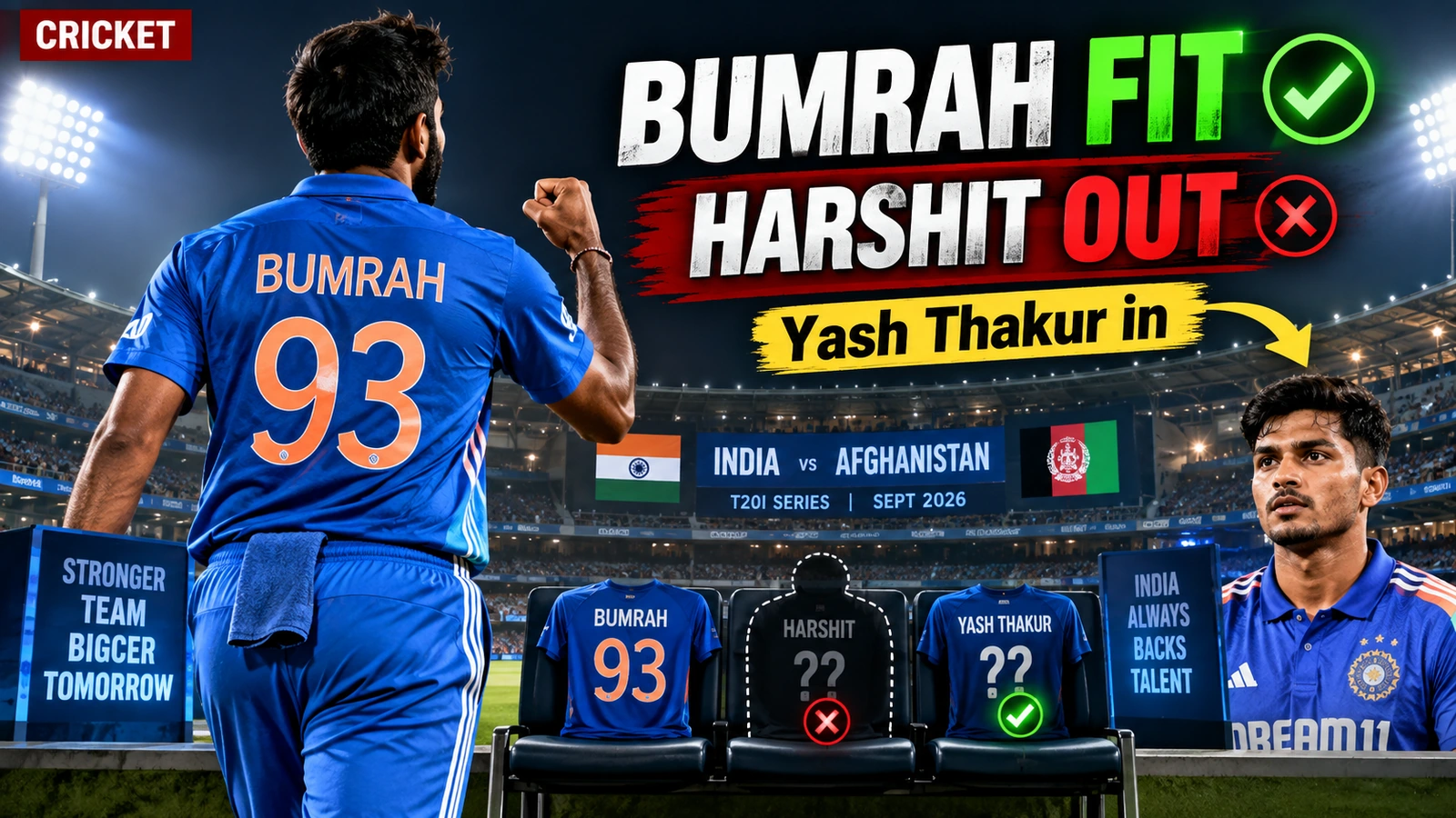 Bumrah Fit, Harshit Rana Out, Yash Thakur In: India’s Pace Attack Changes Before Afghanistan and Asian Games