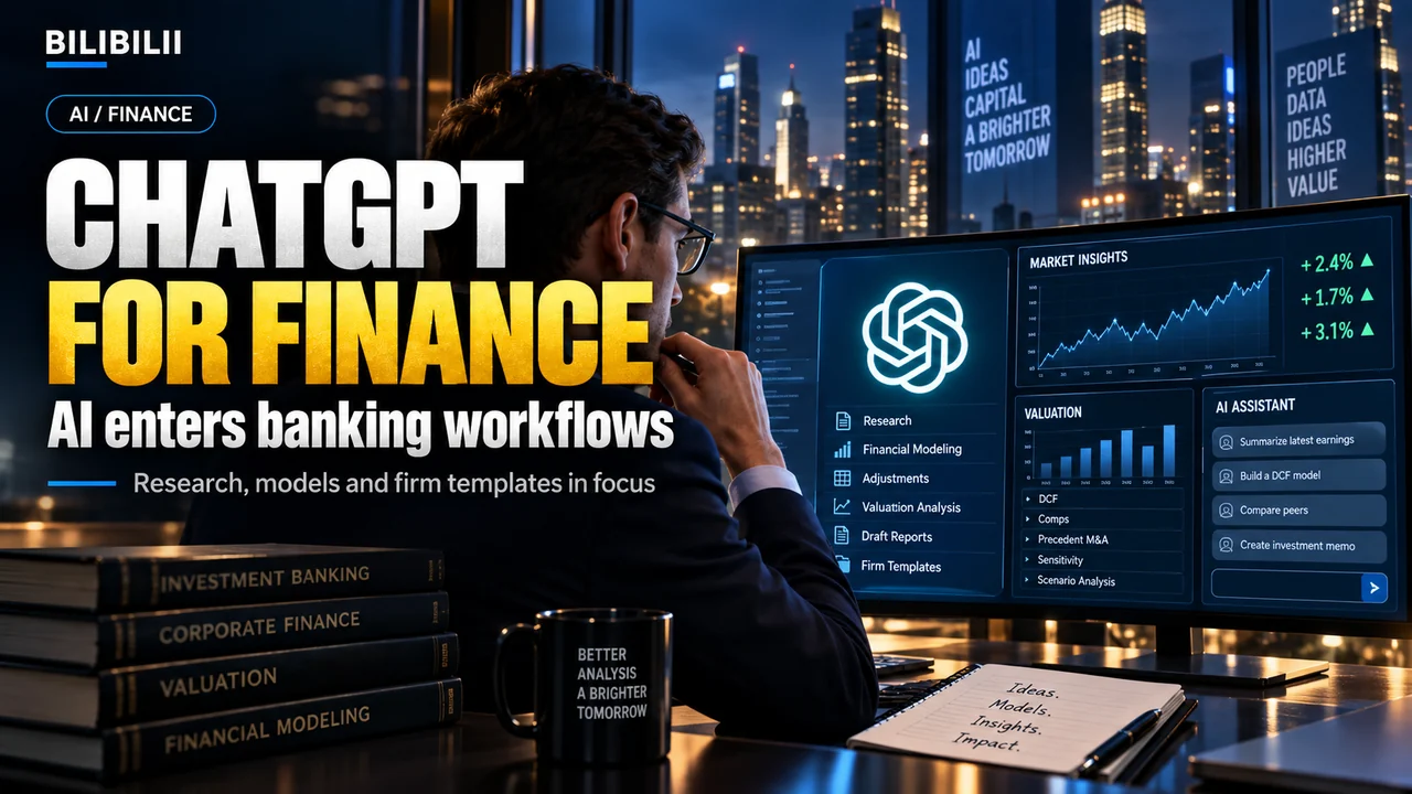 Bilibilii editorial illustration for OpenAI Launches ChatGPT for Financial Services — Built for Bankers, Research Teams and Financial Models
