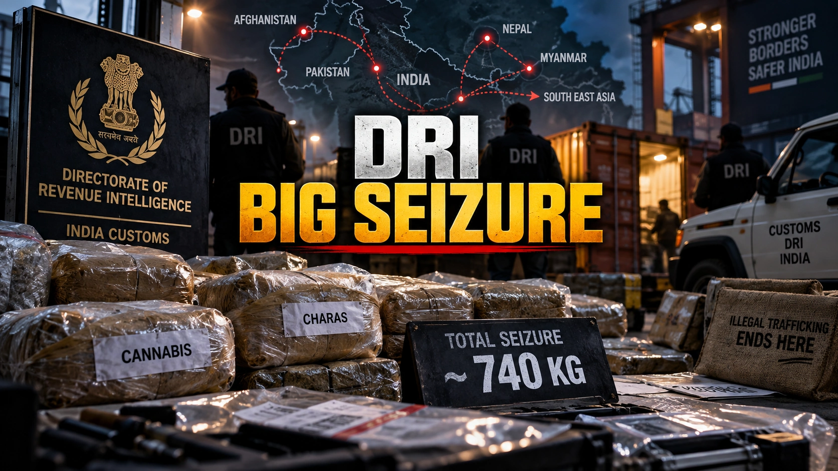 Bilibilii editorial thumbnail for DRI Seizes Around 740 Kg of Cannabis and Charas in Eight Operations — How the Trafficking Routes Worked