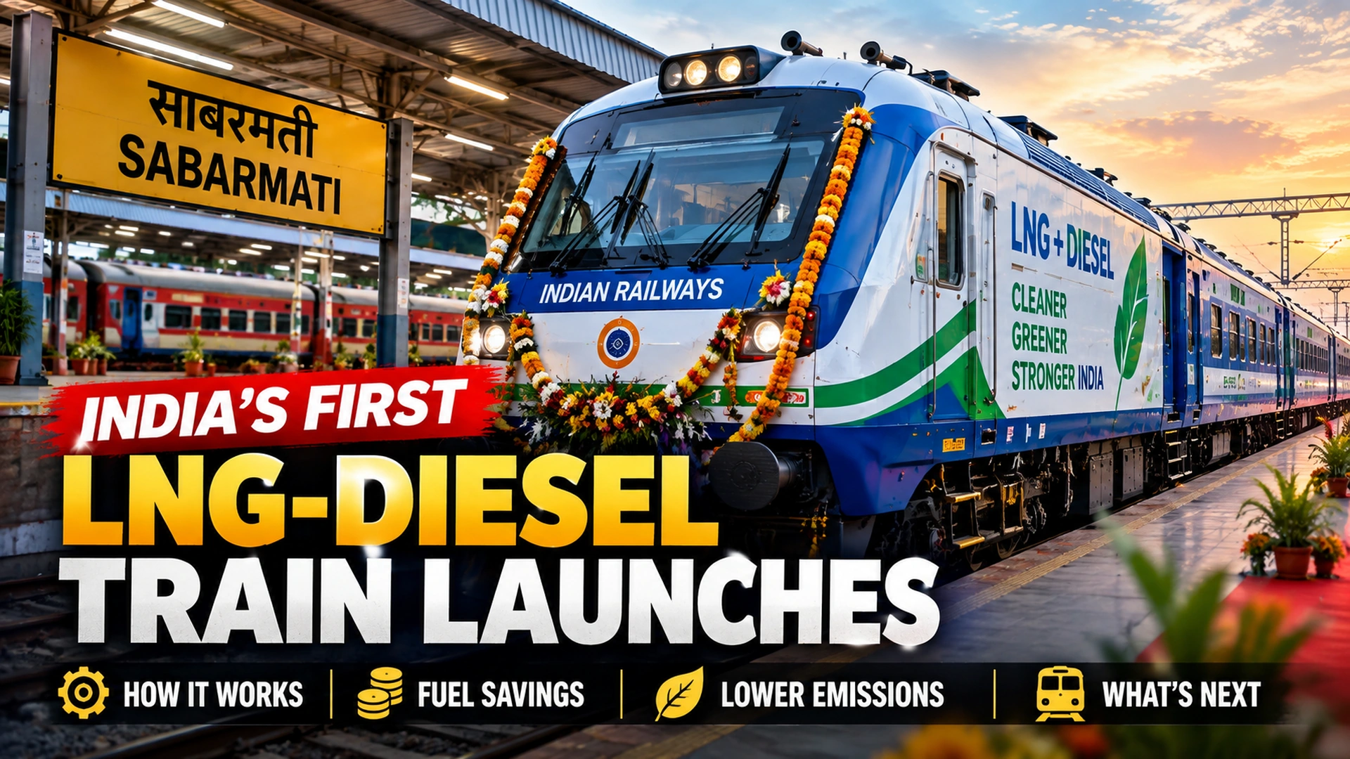 India’s first LNG-diesel dual-fuel DEMU train at Sabarmati railway station