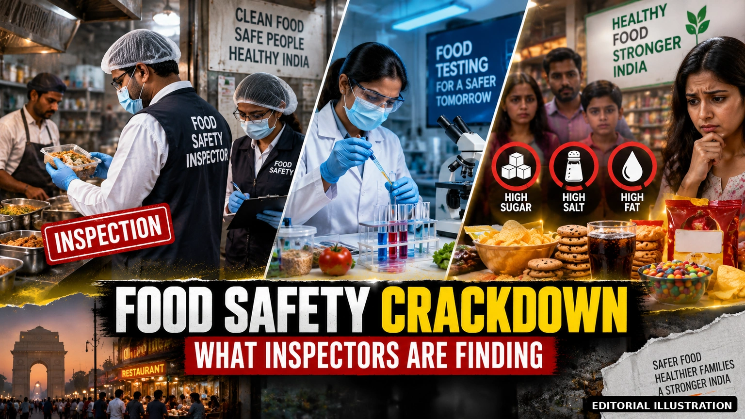 AI-generated editorial illustration for: India’s Food-Safety Crackdown Is Getting Serious: What Regulators Are Finding