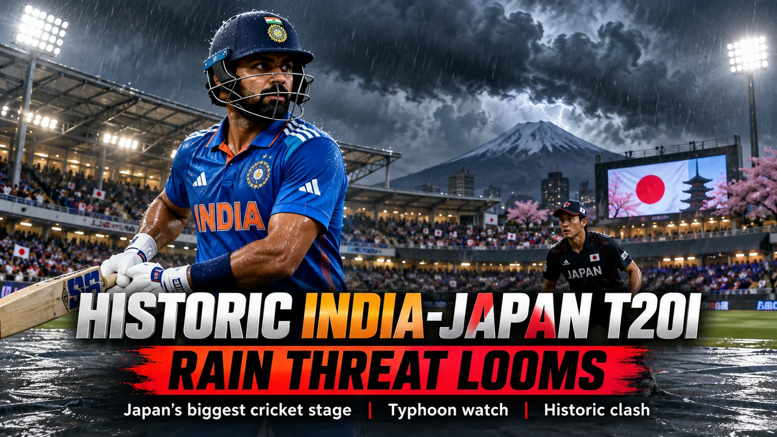 India and Japan players during the historic rain-hit T20I at Sano International Cricket Ground
