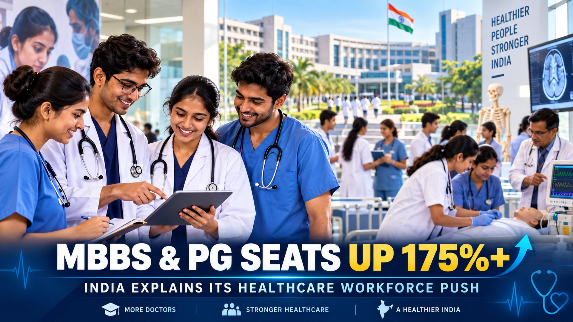 Bilibilii editorial thumbnail for India Says MBBS and PG Seats Have Risen Over 175% — The Healthcare-Workforce Push Explained
