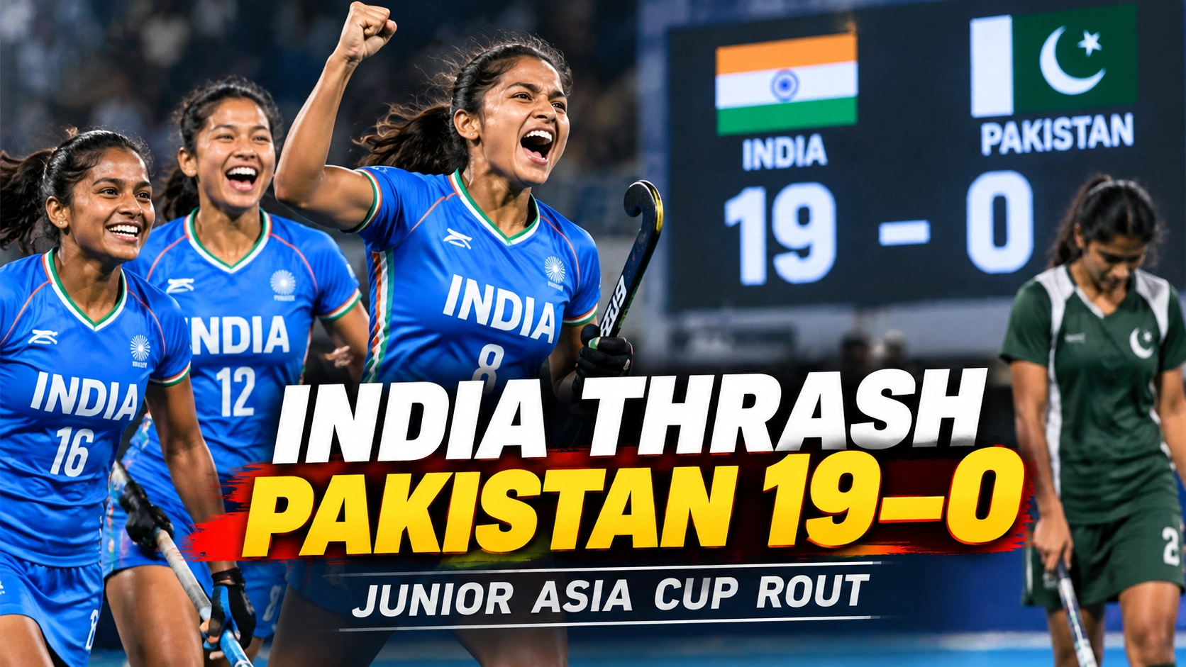 Bilibilii editorial thumbnail for India Hammer Pakistan 19–0 in Women’s Junior Asia Cup — 13 Players Score as Semi-Final Place Is Sealed