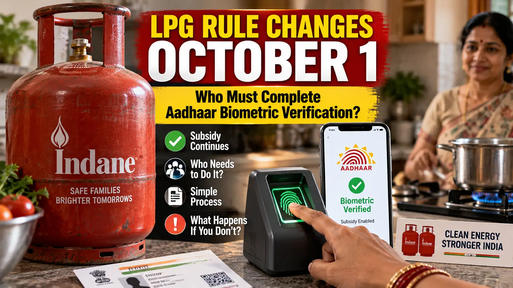 Domestic LPG cylinder with Aadhaar biometric verification for subsidised refills