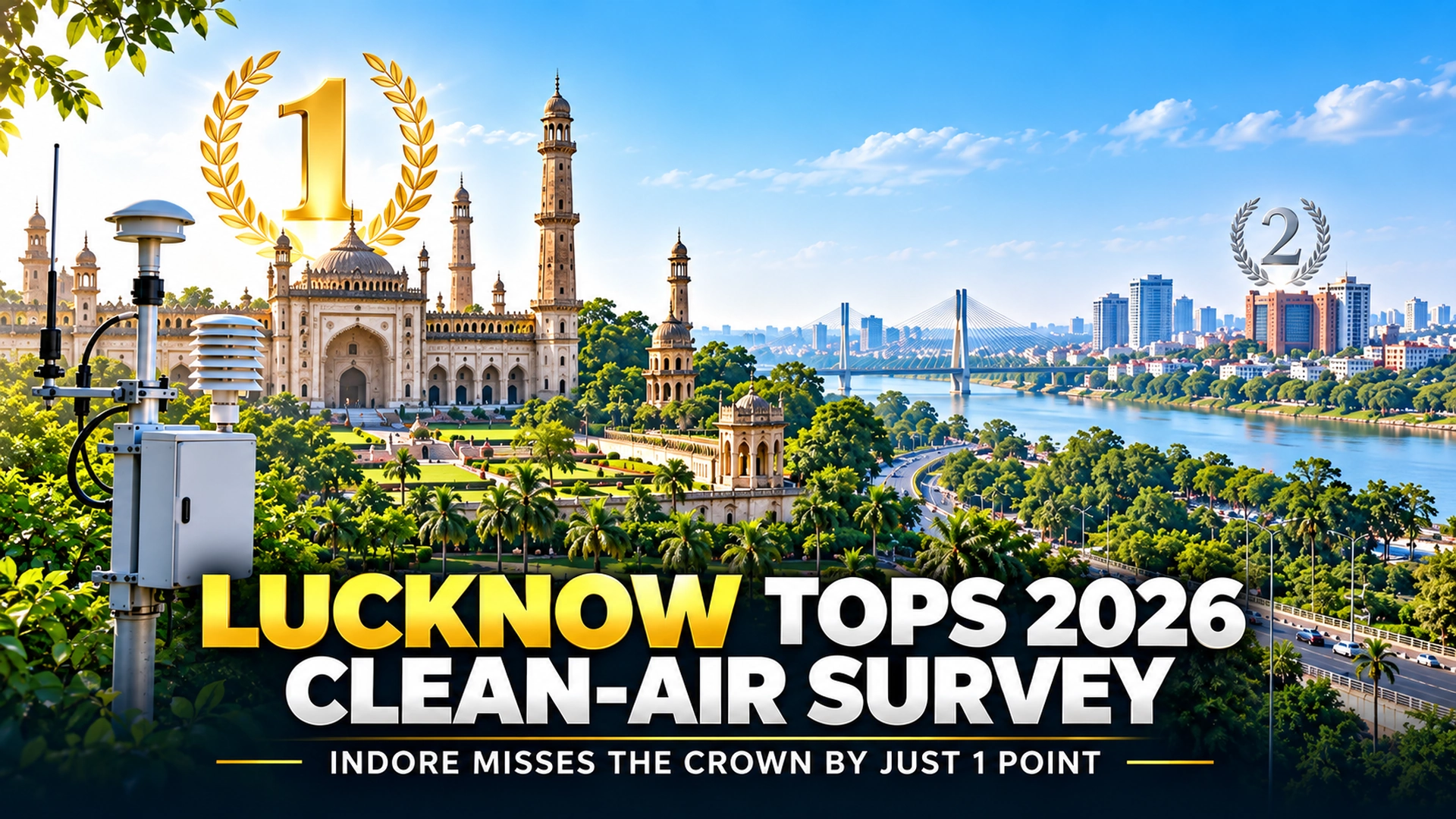 Bilibilii editorial thumbnail for Lucknow Tops India’s 2026 Clean-Air Survey — How Indore Lost the Crown by Just One Point