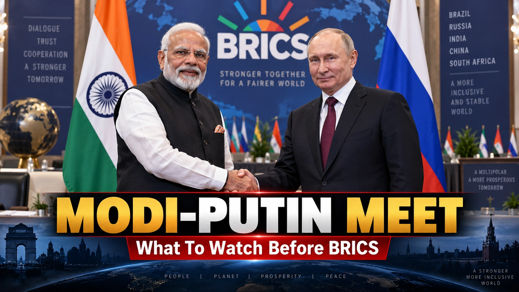 Bilibilii editorial graphic for: Modi-Putin Meeting Set for Friday Before Delhi BRICS Summit: What Could Be on the Table