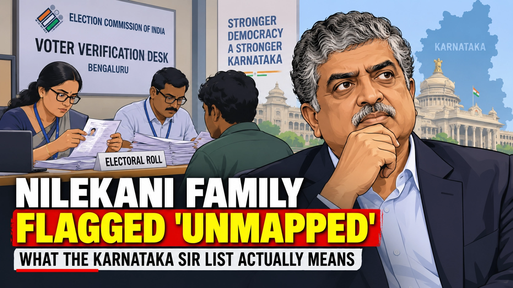 Bilibilii editorial thumbnail for Nandan Nilekani and Family Flagged in Karnataka SIR Discrepancy List — What “Unmapped” Really Means