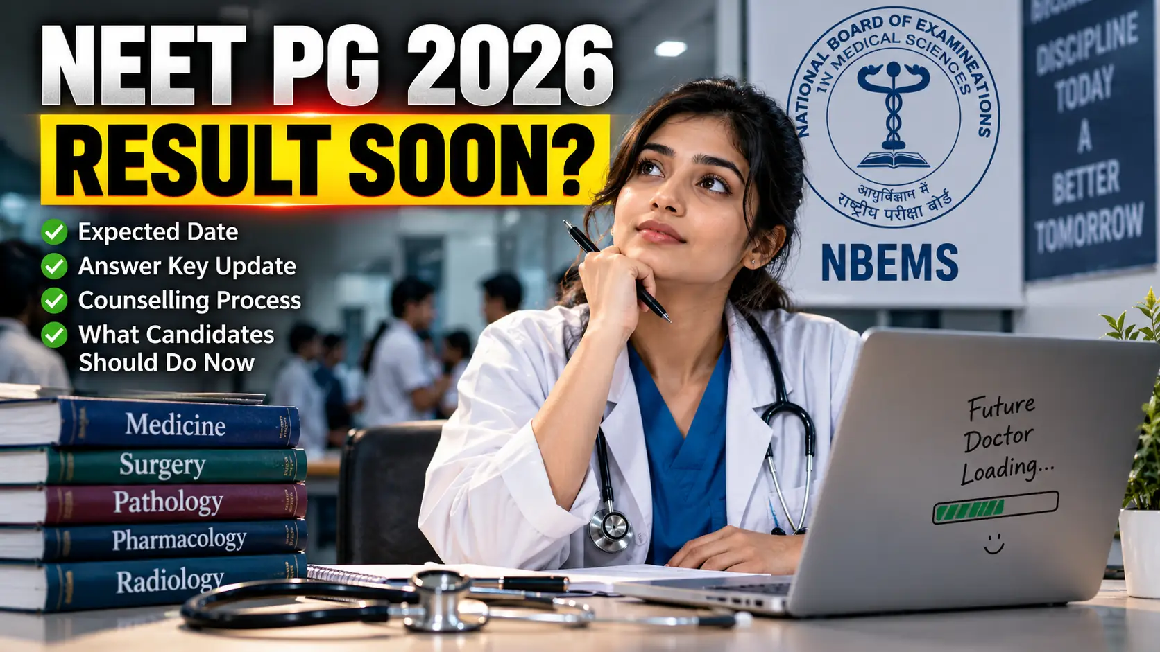 NEET PG 2026 candidate waiting for NBEMS result and answer key update