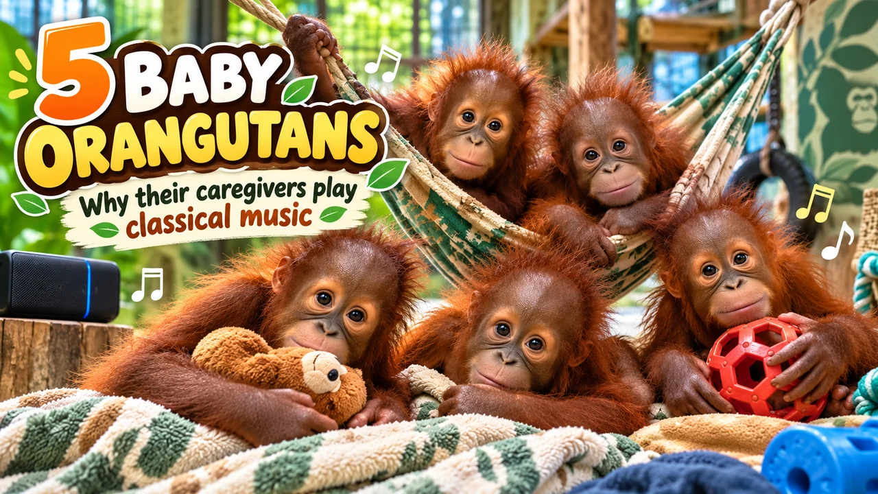 Bilibilii editorial illustration for Why Five Baby Orangutans in Odisha Are Listening to Classical Music