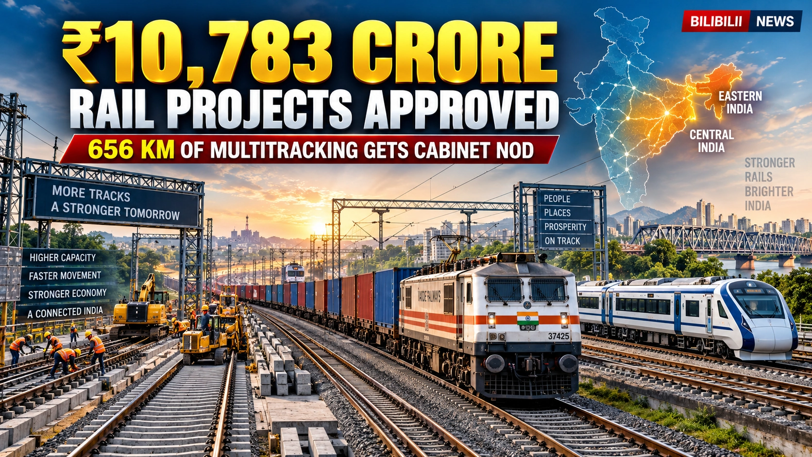 Bilibilii editorial thumbnail for Cabinet Approves ₹10,783 Crore Rail Multitracking Plan — Why 656 km of New Capacity Matters