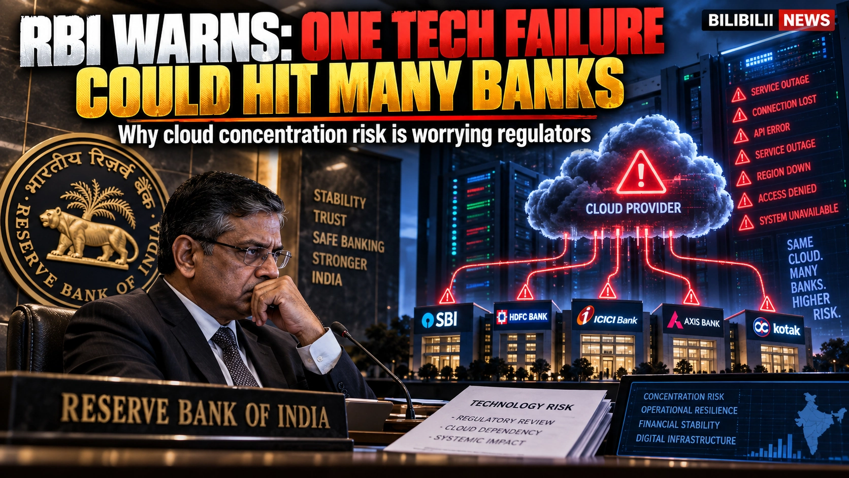 Bilibilii editorial thumbnail for RBI Warns One Tech Failure Could Hit Multiple Banks — The New Risk Hidden Behind Cloud Adoption