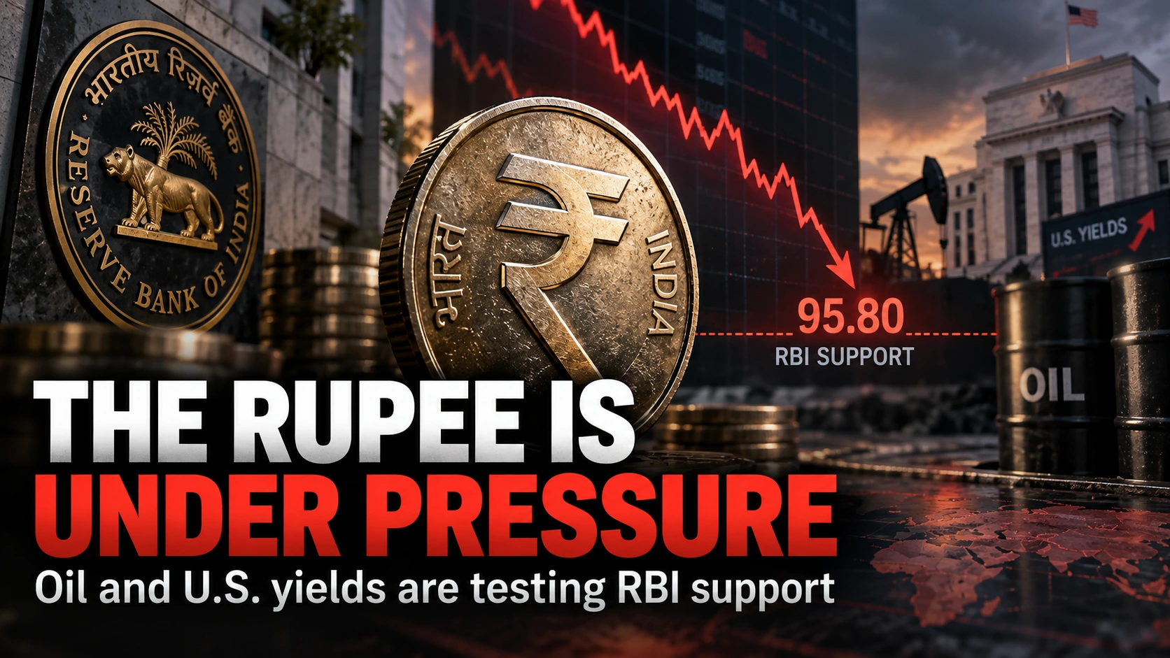 Rupee Near 95.80 — Why Oil and U.S. Yields Are Putting RBI Support to the Test