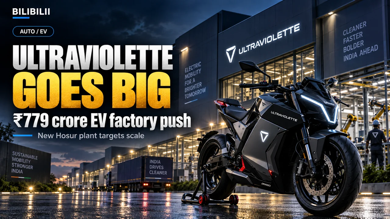 Bilibilii editorial illustration for India’s Electric Two-Wheeler Race Is Getting a New ₹779 Crore Factory