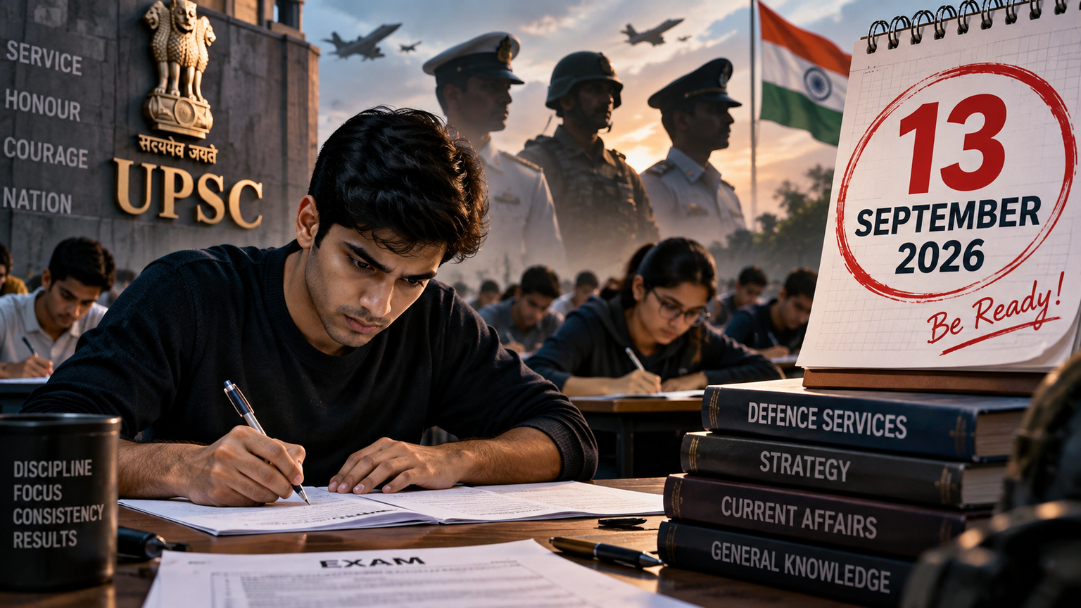 Editorial illustration for: UPSC NDA & NA II 2026 Is on September 13: Two Shifts, Timings and Last-Minute Checks