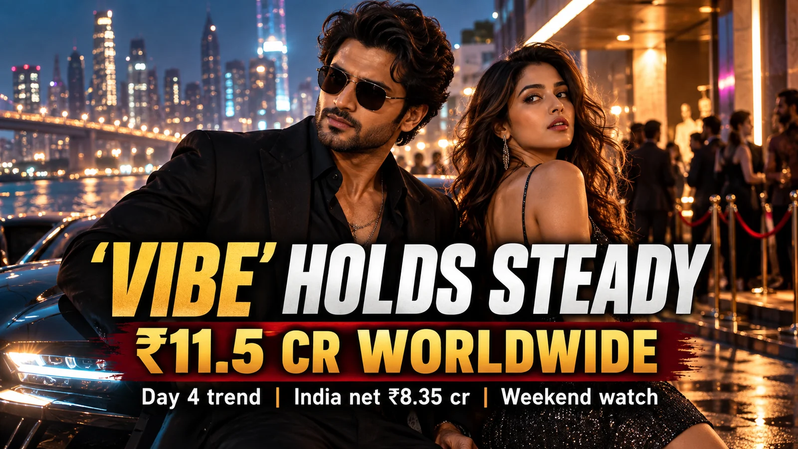Stylised nightlife scene representing VIBE starring Kunal Kemmu and Preity Zinta with box office figures